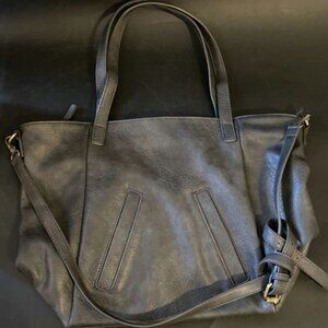 Antik Kraft Black Leather Tote Bag with Crossbody Strap